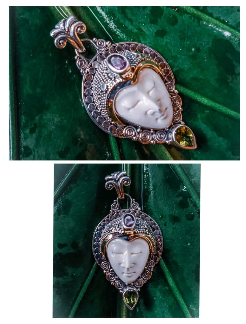 NY-MFPD001-Bone Moonface Pendant Sterling Silver Elegant Design With Carving Face Gift For Women And Men