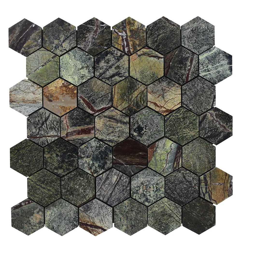 Rainforest Green Yellow Hexagone Shape Mosaic Tiles at Wholesale Price from India