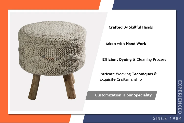 Latest Design Hand Knitted Wool Poufs Stool with Polystyrene Balls Filling for Indoor & Outdoor Usage