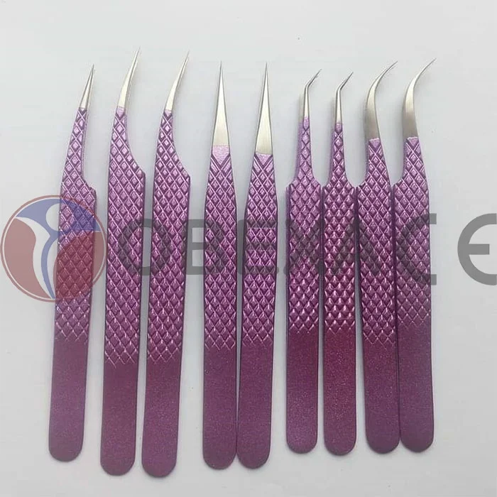 Premium Purple Coated Russian Volume Eyelash Extension Tweezers for 3D-6D Lashes