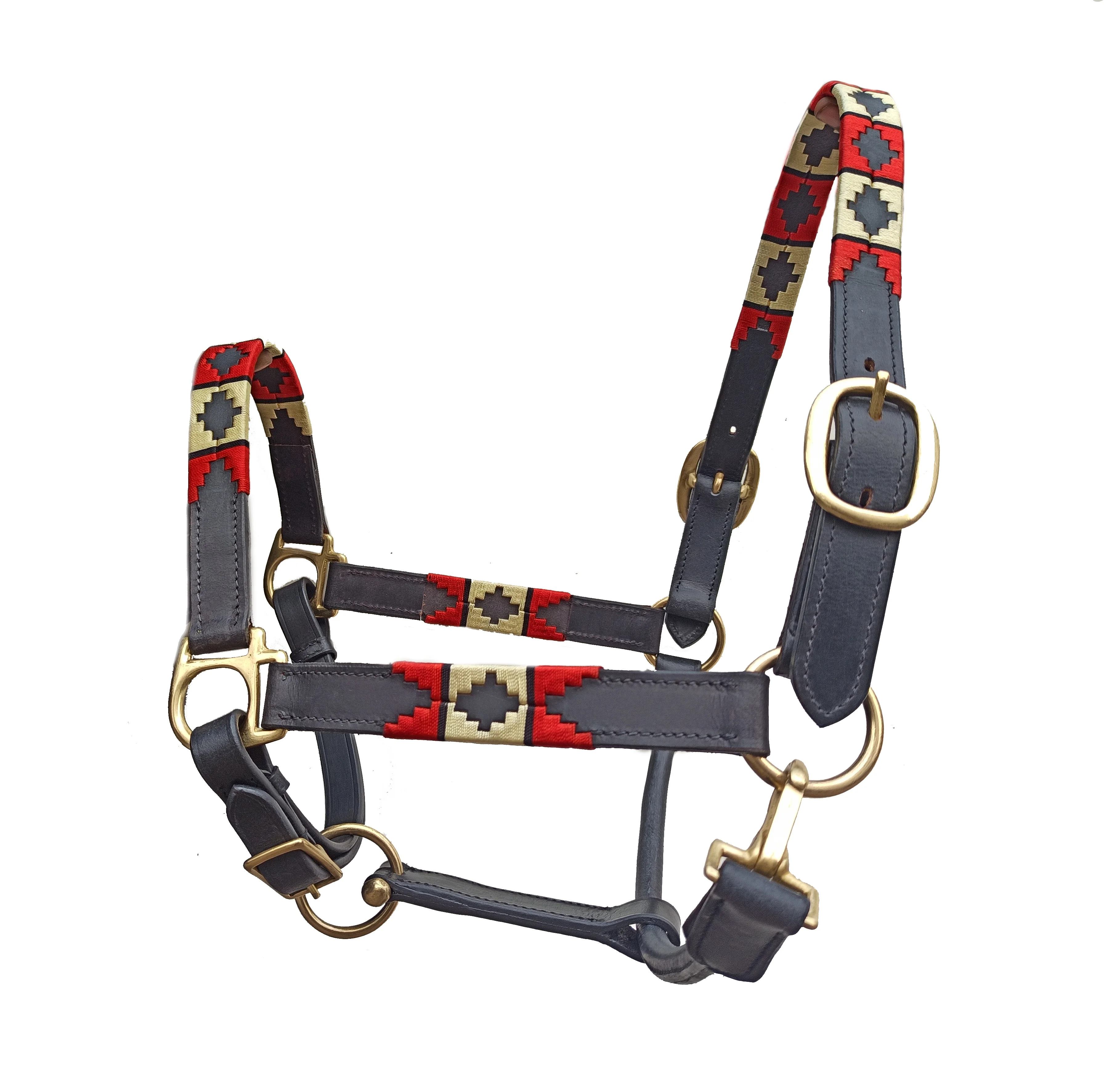 Кожаное поло Premium Horse с лямкой через шею красная + желтая нить плетеный дизайн оптовая продажа