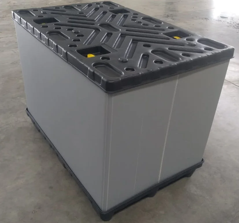 Складные пластиковые поддоны 1200x1000 x вертикальная высота с верхней и нижней крышкой 9001:2018-серый цвет