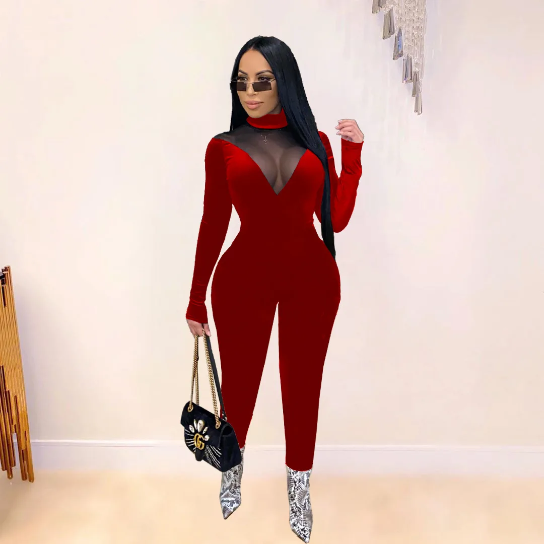 Sexy spring jumpsuits  Pants Set long sleeve jumpsuit