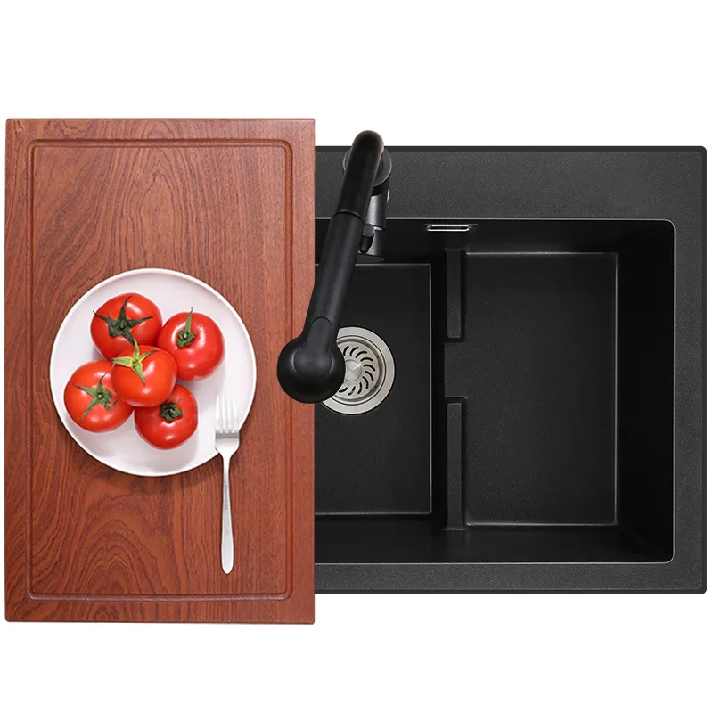 luxury Ladder step fregaderos de cocina quartz stone black single kitchen sink