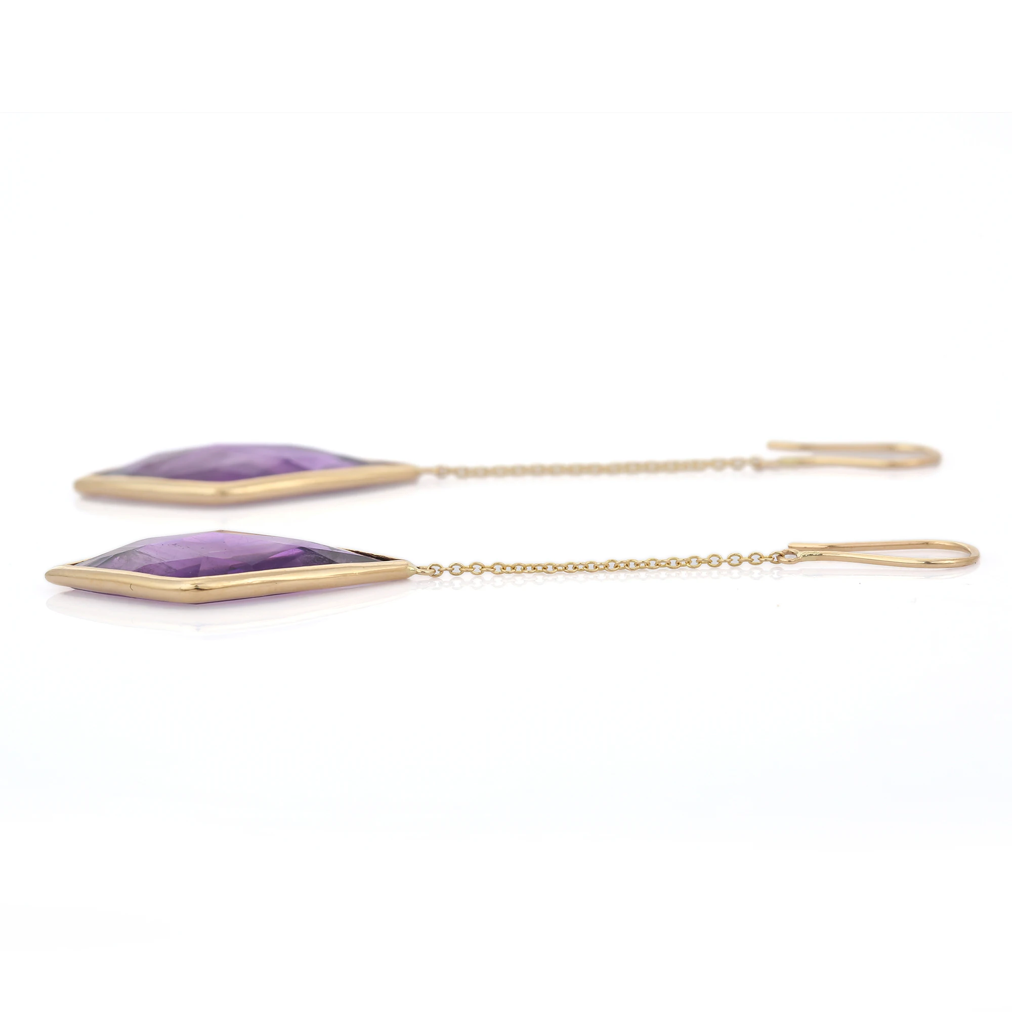 Trending Handmade Jewelry Natural Fancy Shape Amethyst Big Gemstone Dangle Earrings 18K Yellow Gold Shoulder Duster Earrings