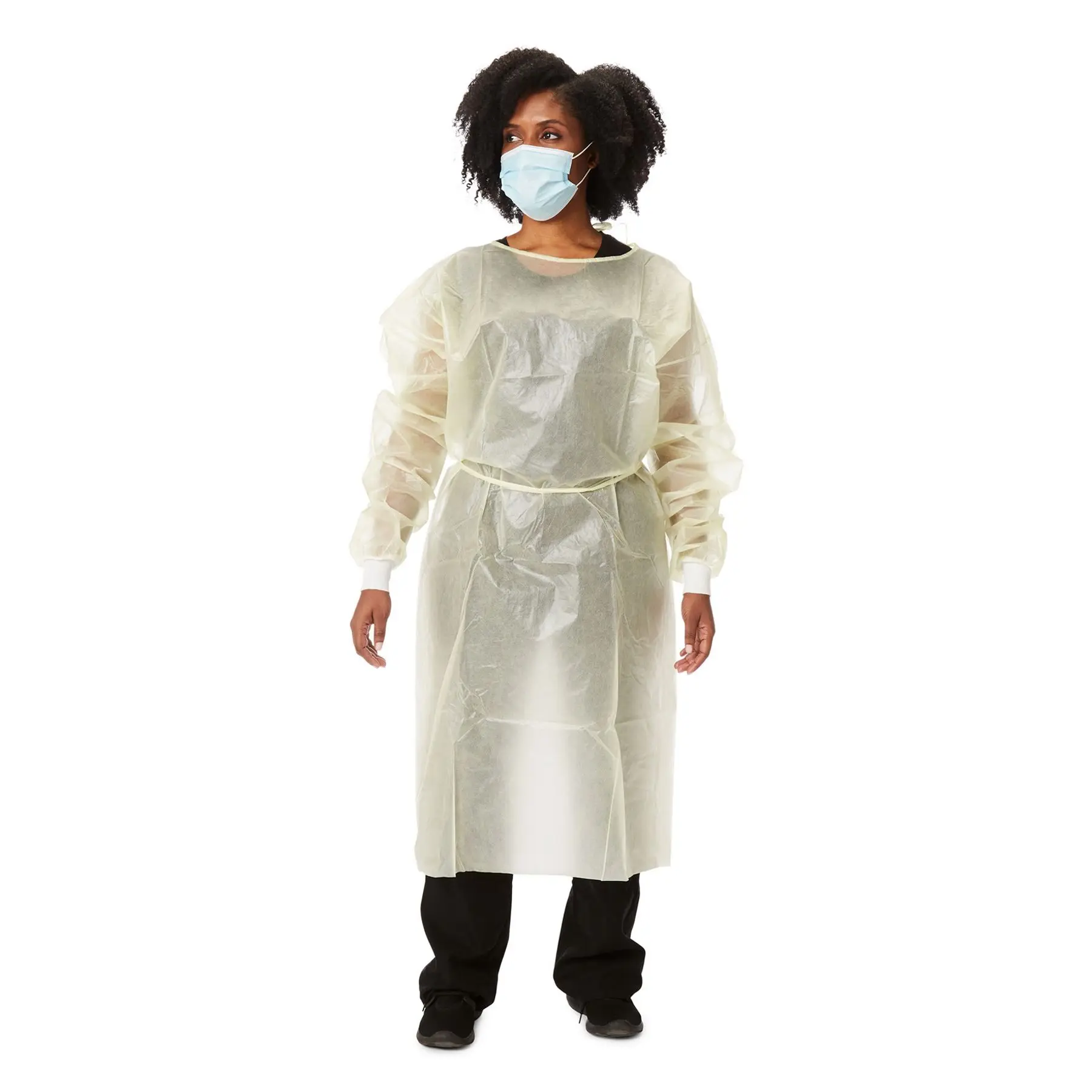 Protective Procedure Gown One Size Fits Most Yellow NonSterile Disposable 55.5 X 47 Inch Polypropylene / Polyethylene