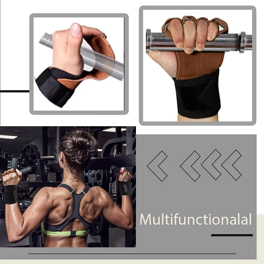 Кожаные перчатки для тяжелой атлетики защита ладони с запястьями поддержка тренировочных ремней мужчин и женщин
