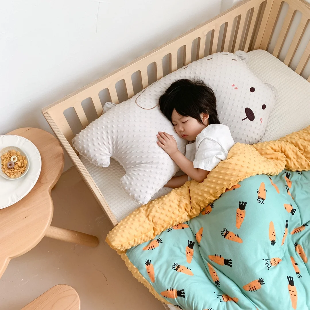 Cartoon Printed Soft Warm Double Layer Baby Blanket Comforter Quilt Cover With Dotted Backing