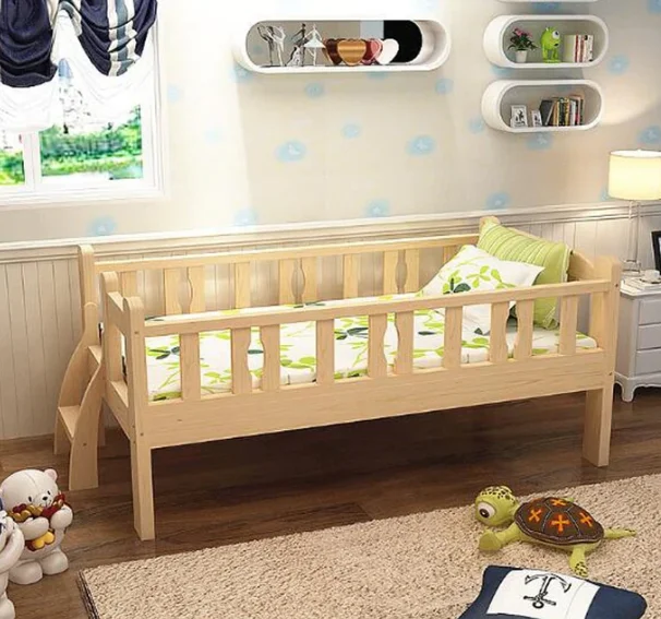 Современная детская кровать из массива дерева с поручнем для спальни