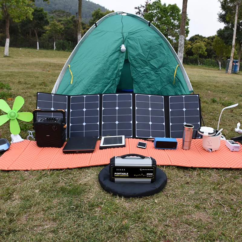 
Rechargeable Lithium Battery Backup Emergency Power Supply 250W Solar Energy Generator for Camping Fishing Travel 