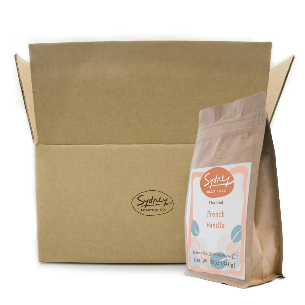 
 Коробка с французским ванильным свежежареным кофе специального класса 12 унций от Сиднея Ри ко  