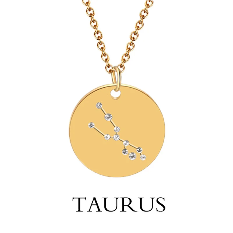Wholesale 12  Necklace Gold Stainless Steel Astrology Zodiac Sign Pendant Necklace for Women
