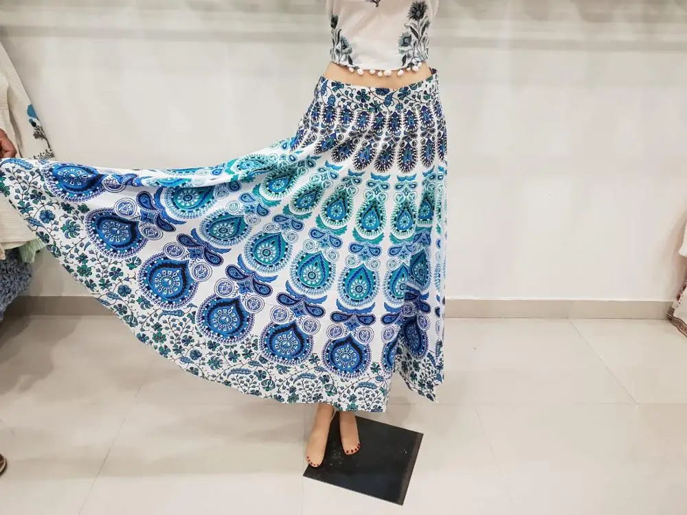Cotton Mandala Long Gypsy Skirts Indian Women Natural Adults Multi Printed 100% Cotton 500 Pcs Maxi Standard In-stock Items SK02