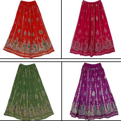 Wholesale Lot Indian Ethnic Cotton Mirror Work Sequin Skirts, Bohemian Indian Belly Dance Skirt