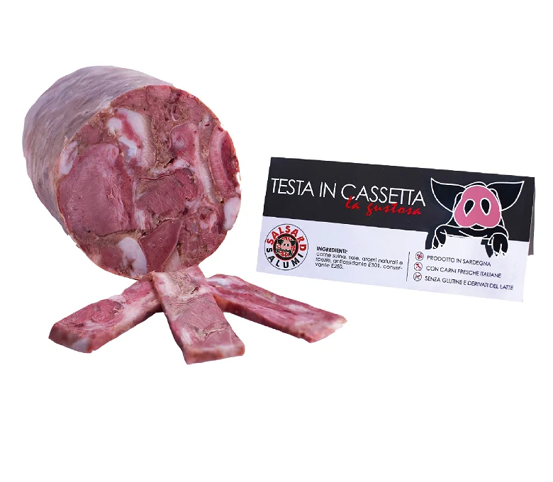 High-quality Sardinian PORK BRAWN for sale, entirely handmade cooked product, vacuum packed