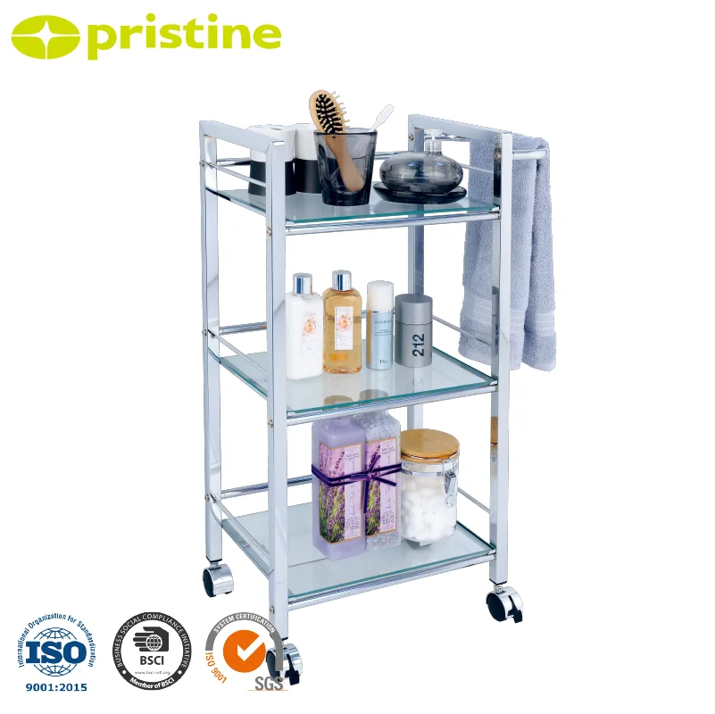 OEM shelf Organizer factory storage furniture manufacturer DIY household 3 Tier Metal Storage Rack with glass shelf