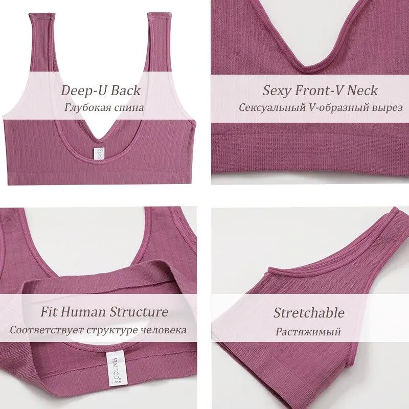 FINETOO Deep V Tops Panties Set Seamless Bralette Women M-XL Sexy Bra Set Backless Underwear Suit Girl Crop Top Underpants Set