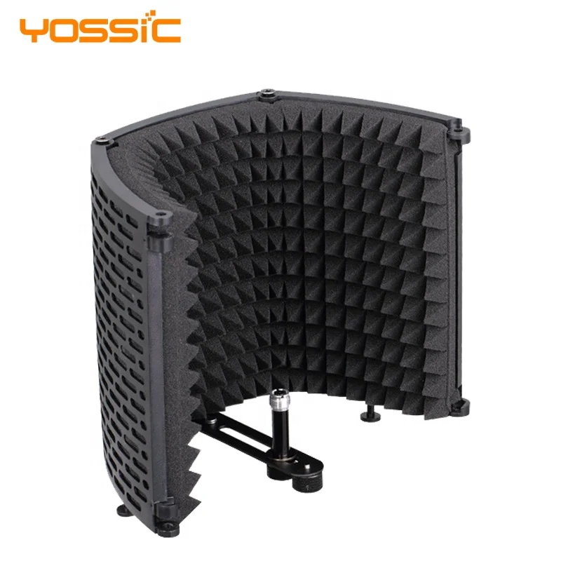 Upgraded portable 3 folds isolation shield for microphone and home studio recording or podcasting