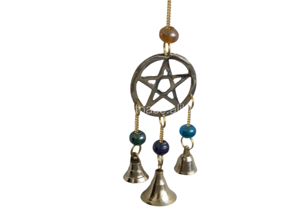 Brass bell wind chime with beads in white finish Pentagram Wind Chine Bell For Home Decoration