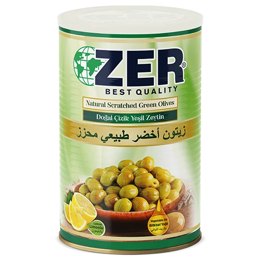Zer Scratched Green Olives 3/2 x 9 Tin