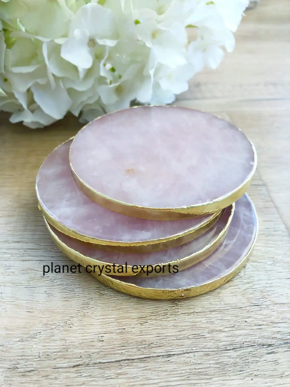 Agate Coaster/Wholesale Natural Rose Quartz Agate Coaster With Gold & Silver Plated Rim Buy From Planet Crystal Exports