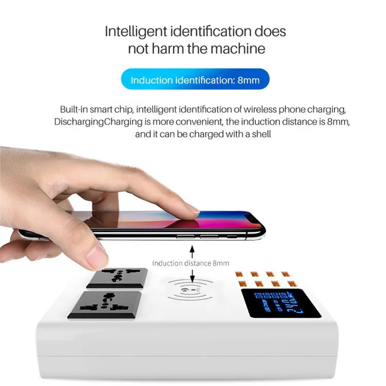 DP Smart USB зарядное устройство 40 Вт с универсальная розетка переменного тока светодиодный дисплей 8-портовый беспроводной адаптер для зарядного устройства