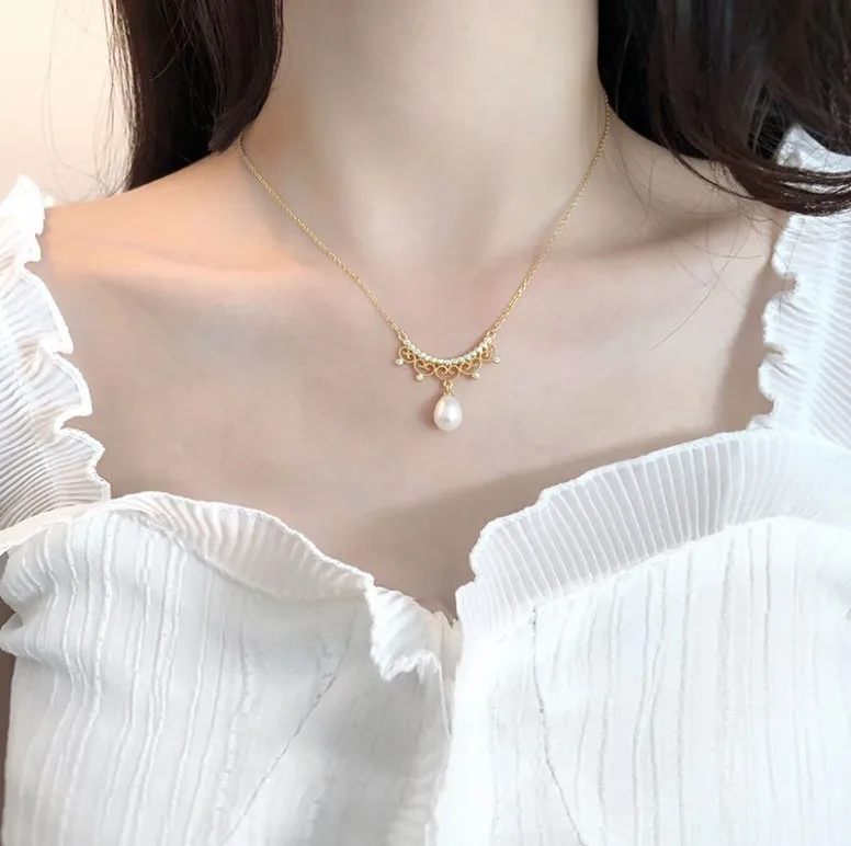 baroque vintage elegant jewelry collar de plata 14k gold plated 925 sterling silver gold plated pearl necklace