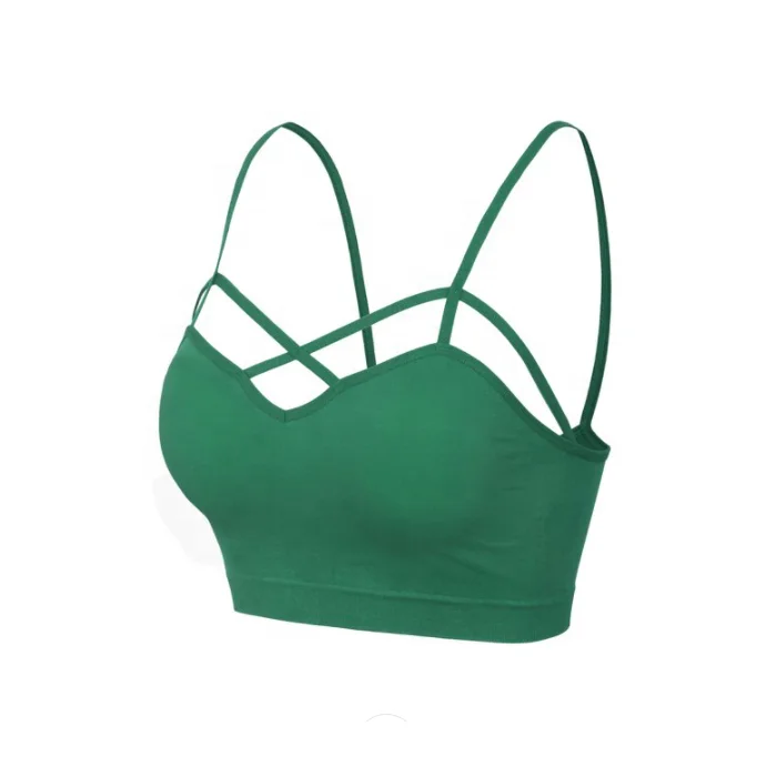 2023 Custom Logo Medium Support Yoga Bra Deep V White Triangle Padded Compression Sports Bra Fitness Wear