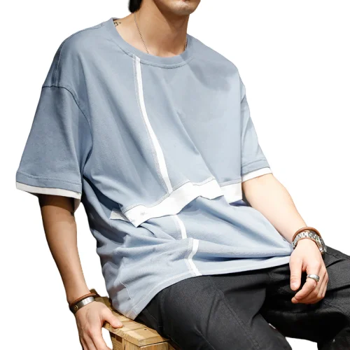 Wholesale Oem T-Shirt Manufacturer Design Jersey Plain No Brand Two Color Block Stripped T-Shirts Men 100% Cotton At Wholesale