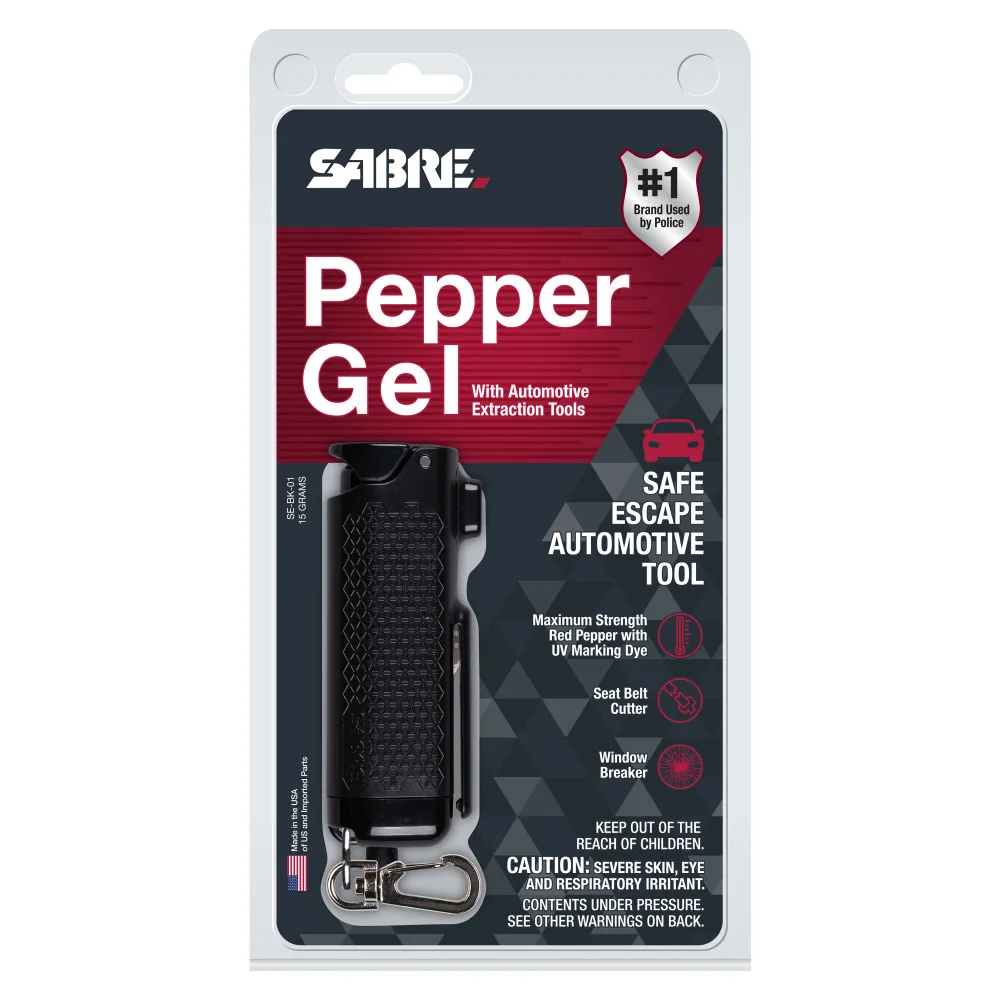 
SABRE Safe Escape 3-In-1 Pepper Gel With Seat Belt Cutter And Window Breaker, 25 Burst, 12 Foot (4 Meter) Range, Black 