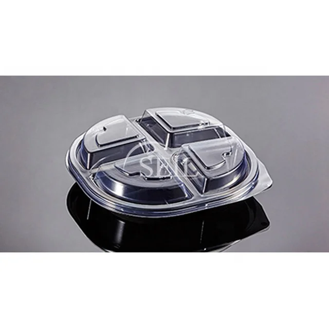 SL-F4 4 отделения одноразовый черный пищевой контейнер для домашних животных с крышкой/бэнто Ланч-бокс пластиковая пищевая/сухая фруктовая салата пищевой контейнер для домашних животных