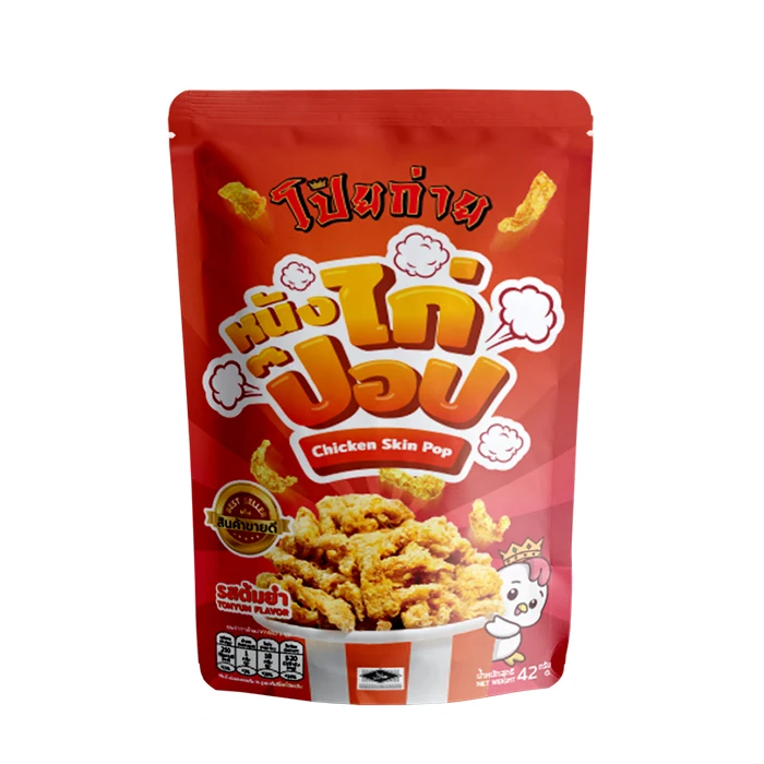 Poygai Crispy Fried Chicken Skin Pop Tom Yum Flavor 42 g. Premium Quality from Thailand for 100% Export