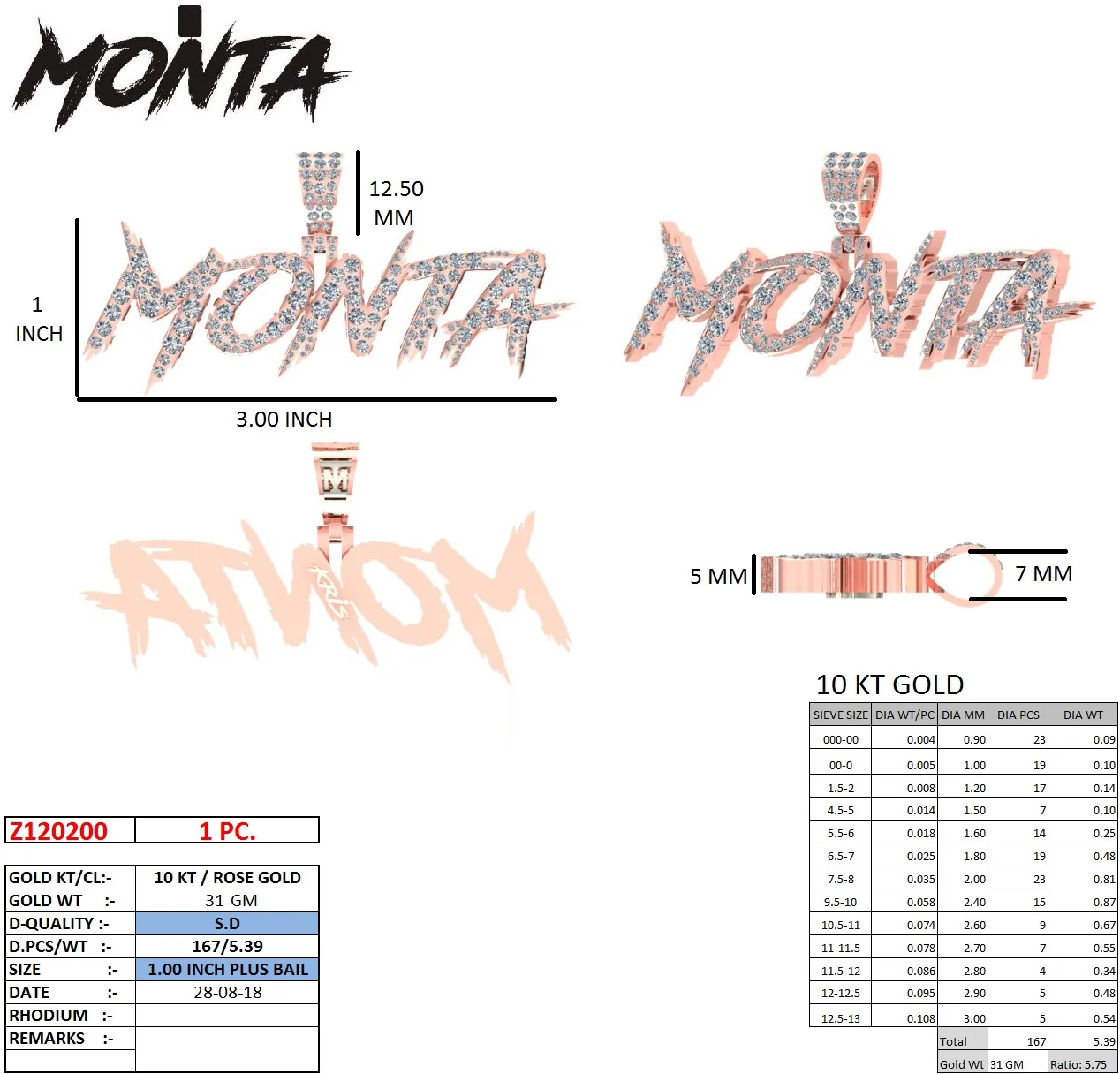 
Custom pendant with lab grown diamonds- 10k rose gold 31 grams and 5.39 carats 
