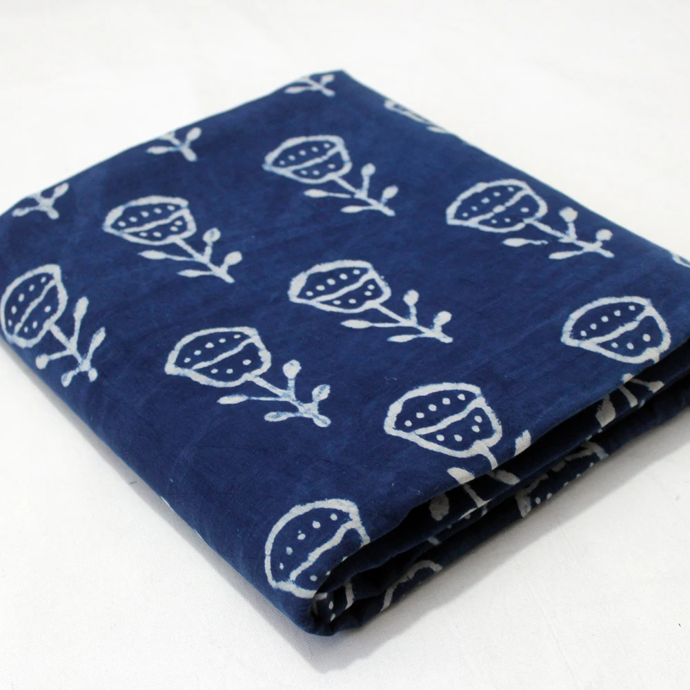Cotton style dess Indigo fabric Floral Hand Block Print Sanganeri Print Wholesale Fabric