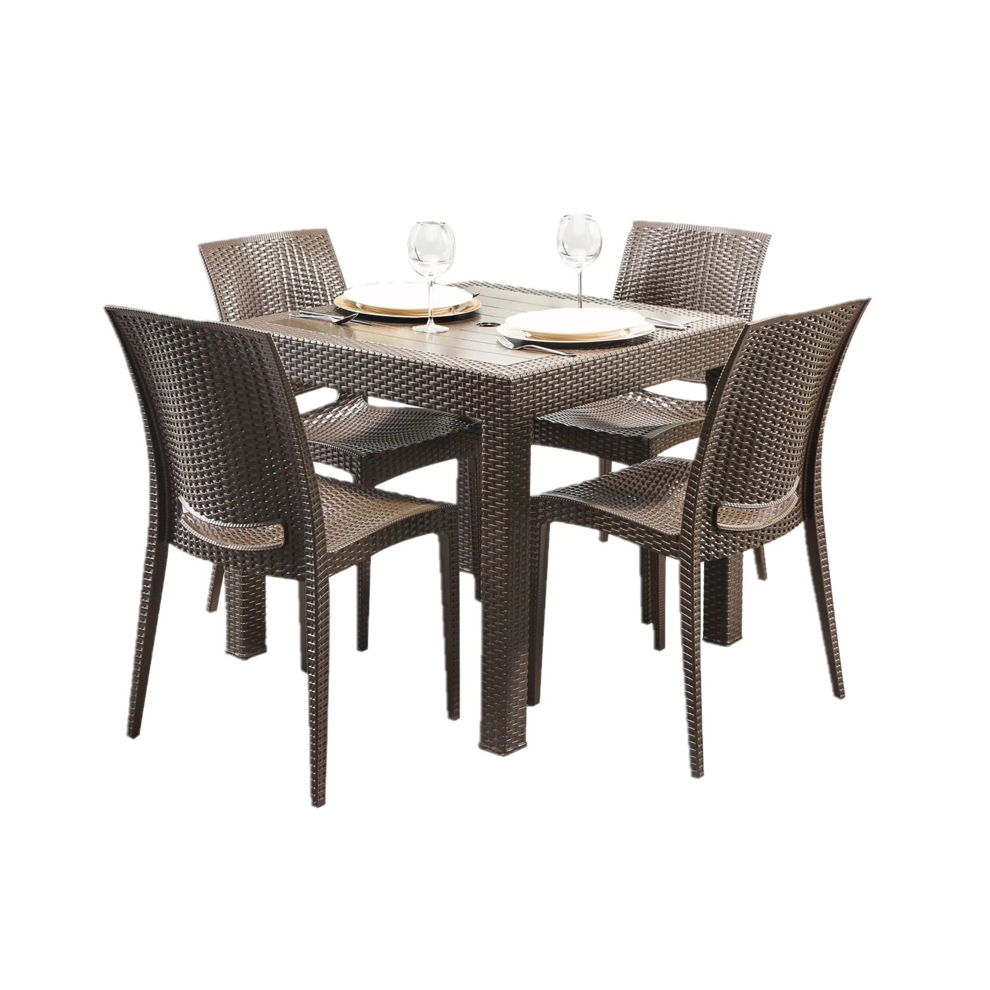 
Rattan Table and Chair Set High Quality Plastic PVC Restaurant Furniture Cafe 5pcs Table Sets 