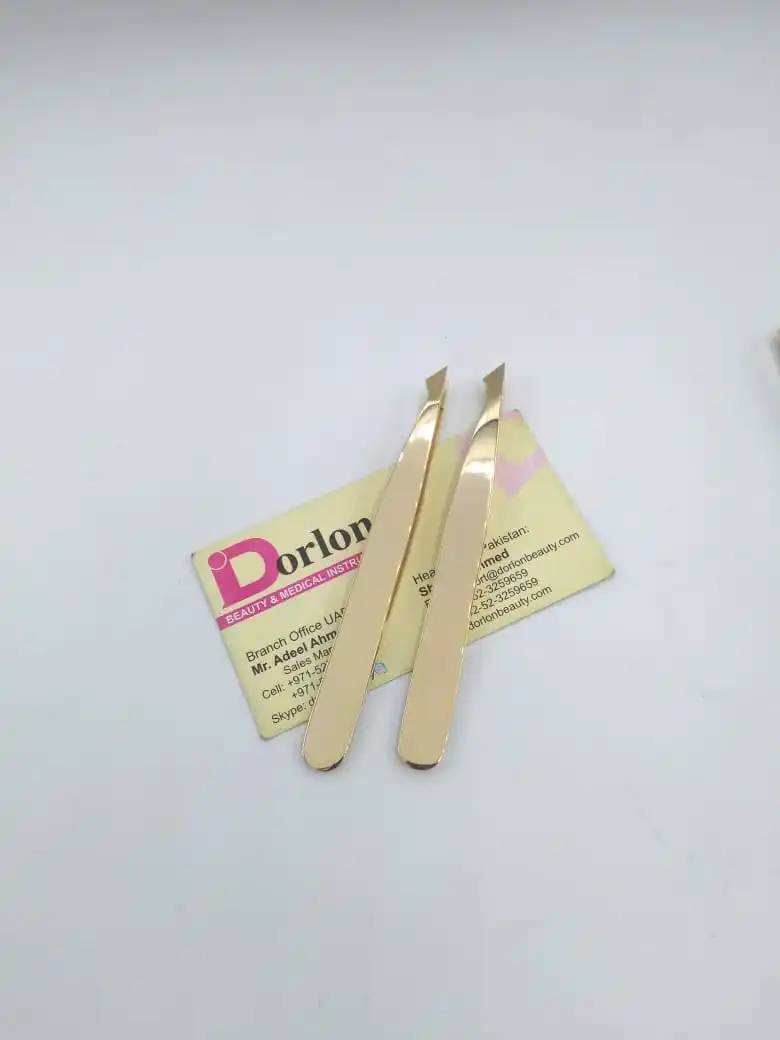Custom Gold Plated Micro Spring Scissors Japanese Stainless Steel Eyebrow Tweezers Set Private Label