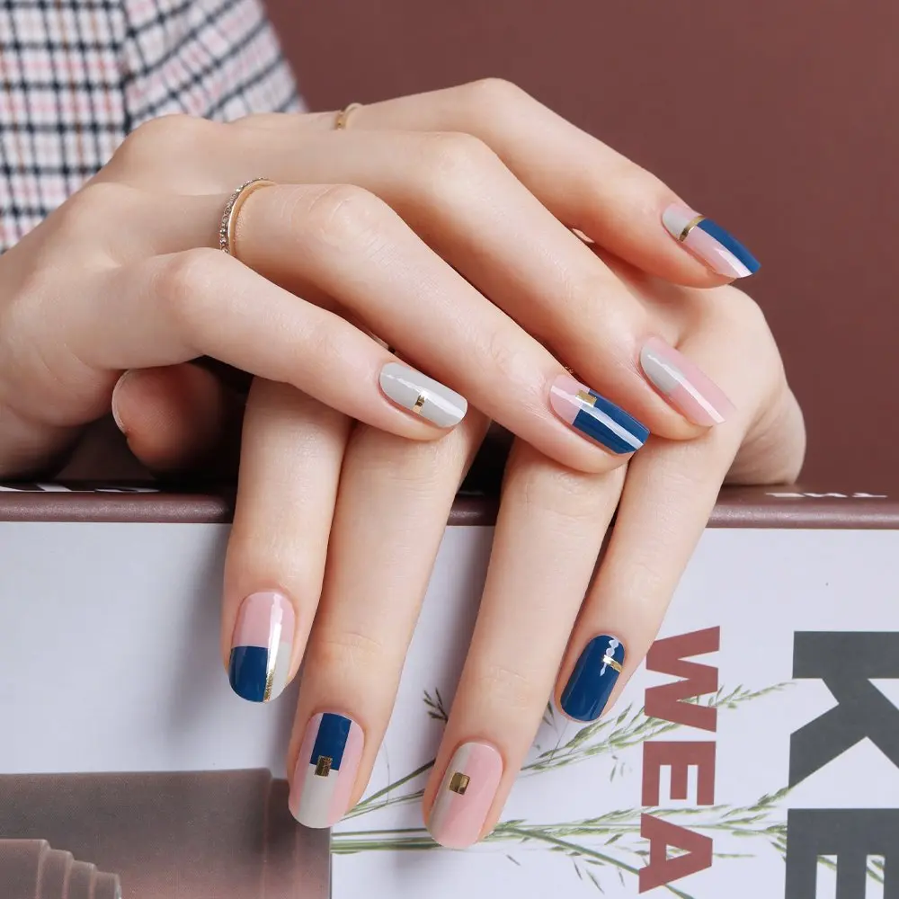 Line Fit Blue (45934) Korean High Quality Nail Wrap Patch Self Adhesive nail art stickers Sets K-beauty made in korea