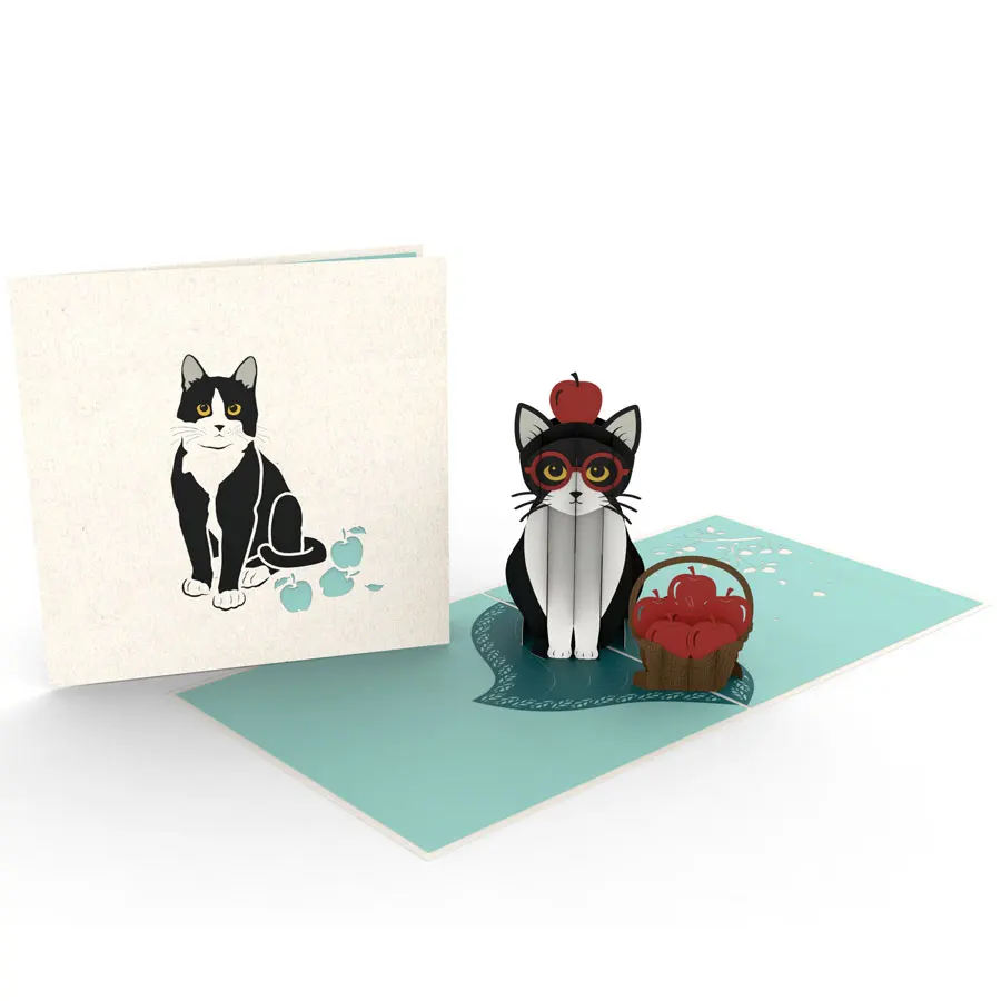 Ручная работа, лазерная резка, поздравительная открытка, смокинг, кошка, открытки с животными, 3D, оптовая продажа, Вьетнам