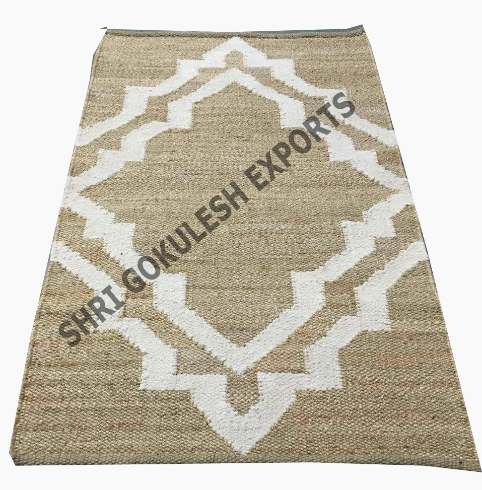 Natural Fibre Rugs Indian Handmade Jute Geometrical Design Floor Decoration For Living Room Carpets