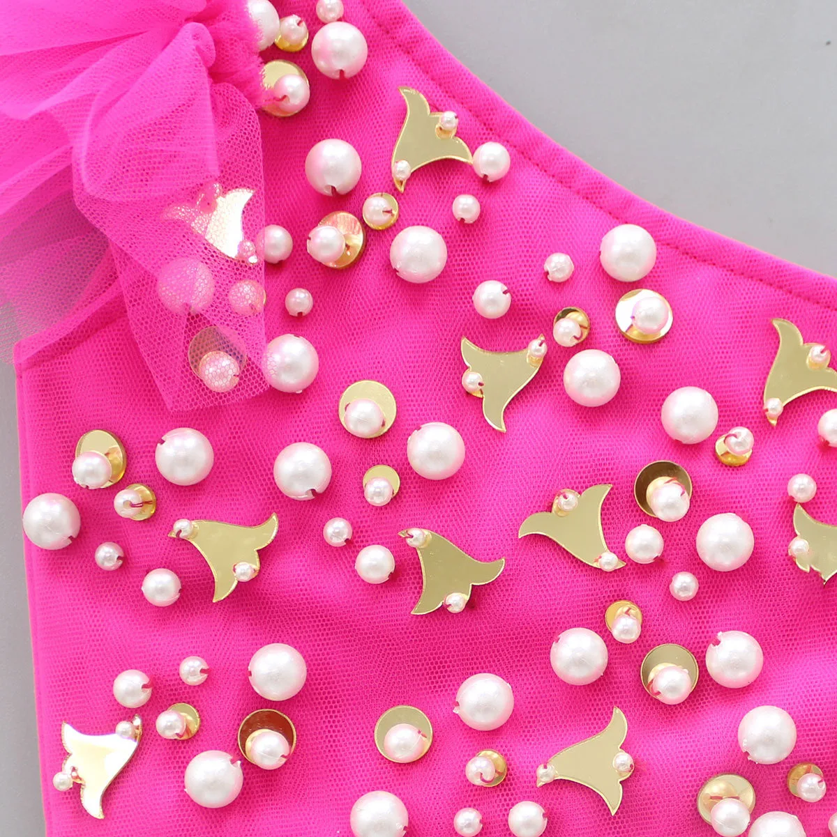 Perspective Of Style Mirror Pearl Girls Kids Wear Embellished Hot Pink One Shoulder Top Tie Dye Organza Lehenga wholesale ethnic