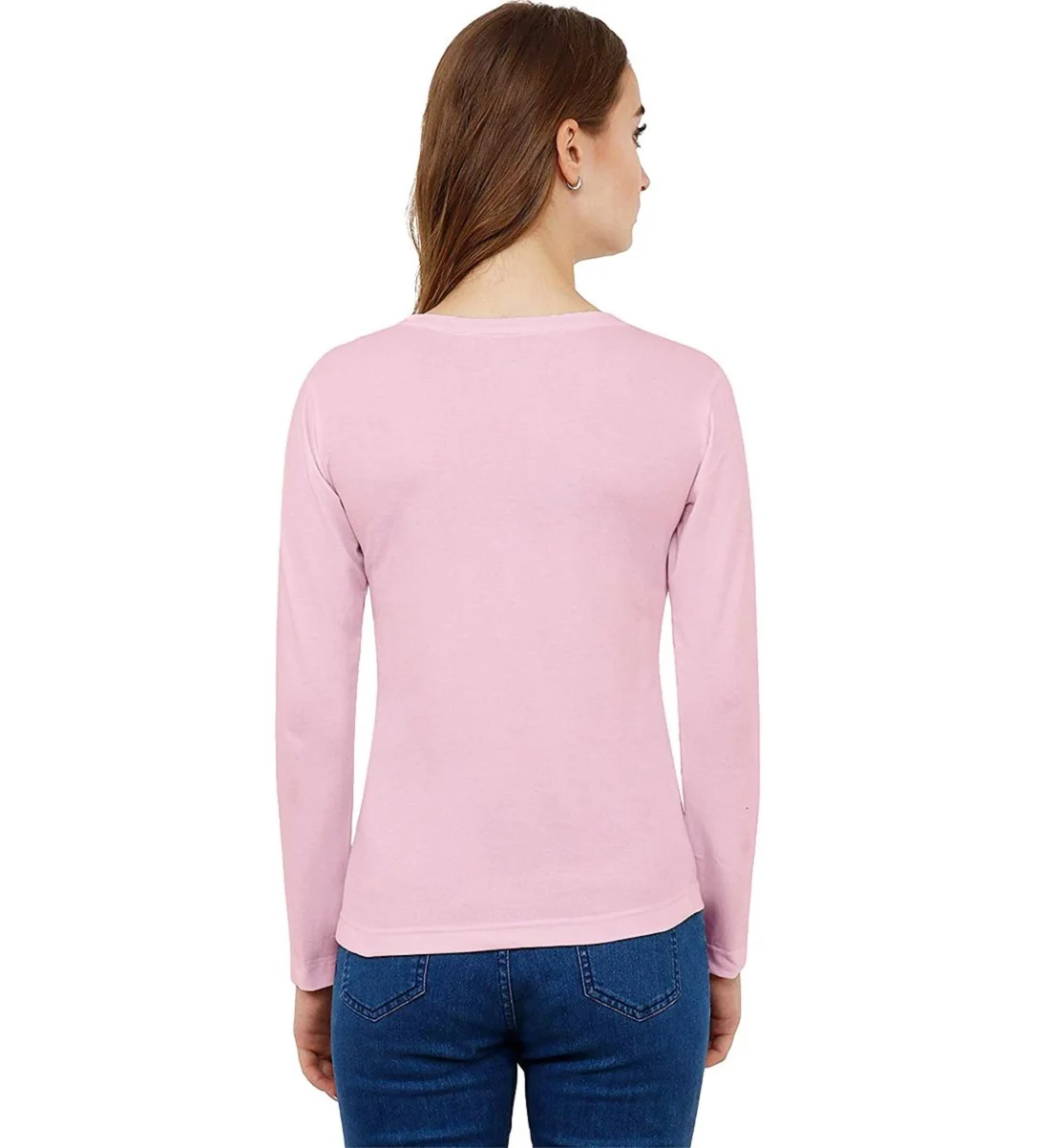 Футболка Женская однотонная с длинными рукавами круглым вырезом дышащие хлопковые футболки для женщин