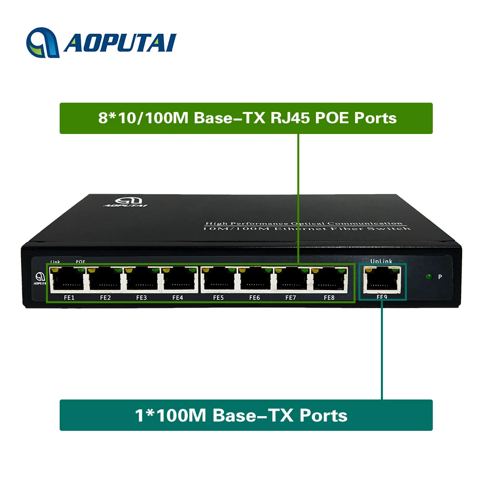 unmanaged 8 poe 100M port with 1*100M uplink RJ45 Ethernet port smart poe switch for cctv camera