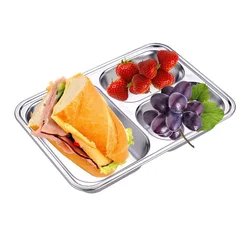 Canteen 5 compartment divided stainless steel mess lunch dinner snack plate fast food tray