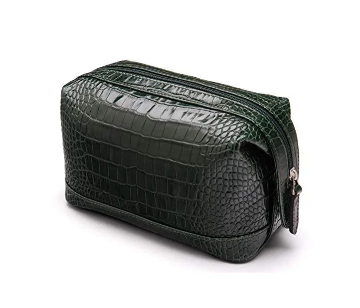 Fashion Zipper Leather Wash Crocodile Embossed Travel Toiletry Bag Travel Genuine Leather Cosmetic Men