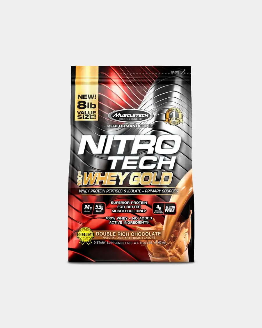 8 Lbs Nitro Tech 100% Whey Gold Double Rich Chocolate MuscleTech Whey Protein Peptides & Isolate