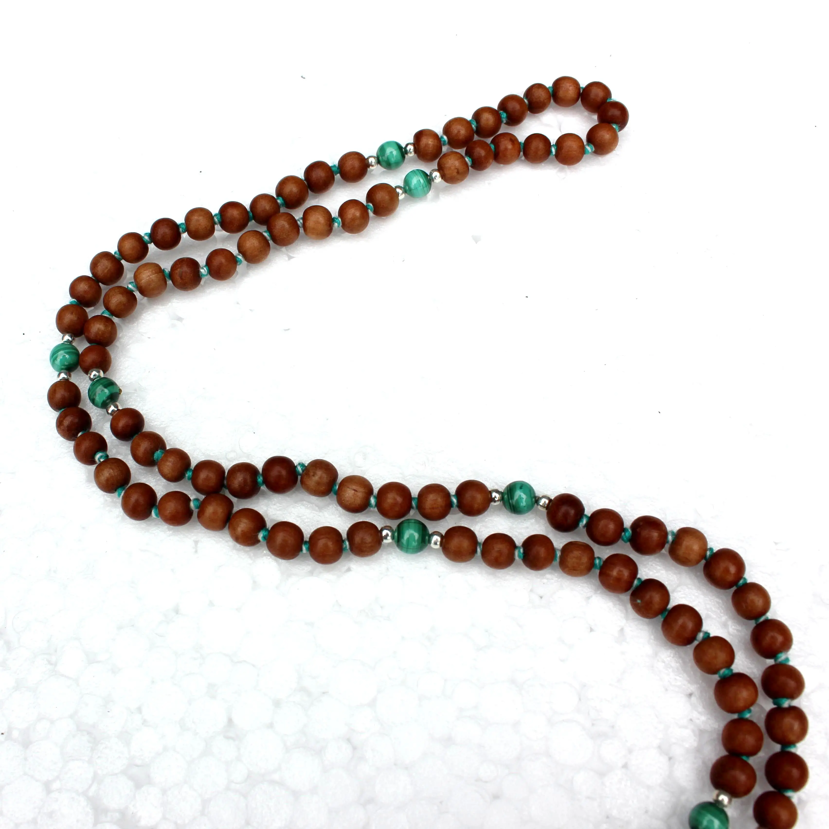 Buy Natural Gemstone Yoga Jewelry Prayer Beads Rosary Malachite Knotted Mala Beads 108 Beads Wood Mala Necklace