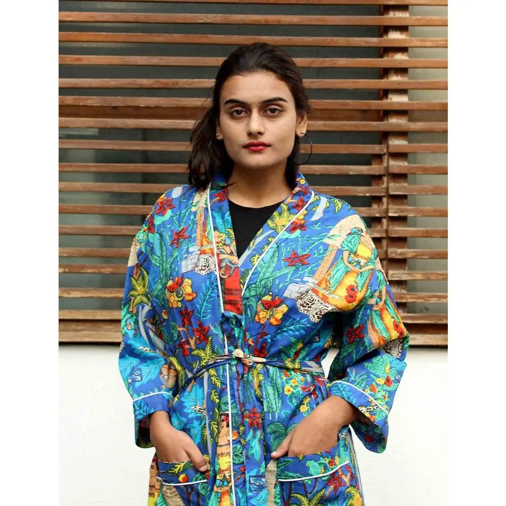 Indian Cotton Kaftan Maxi Dress for Women Printed Plus Size Tunic Free Size Body Cover with Long Style for Parties