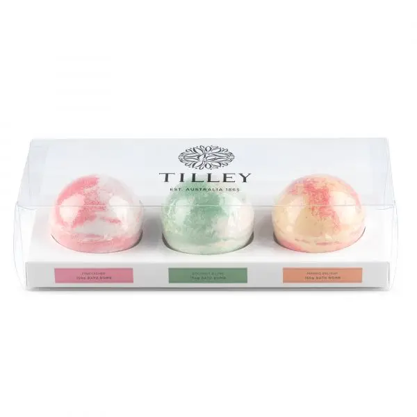TILLEY - Scented Bath Bomb Trio 3 x 150g - Tropical / Floral - Gift Set - Classic White Collection - Bath & Body