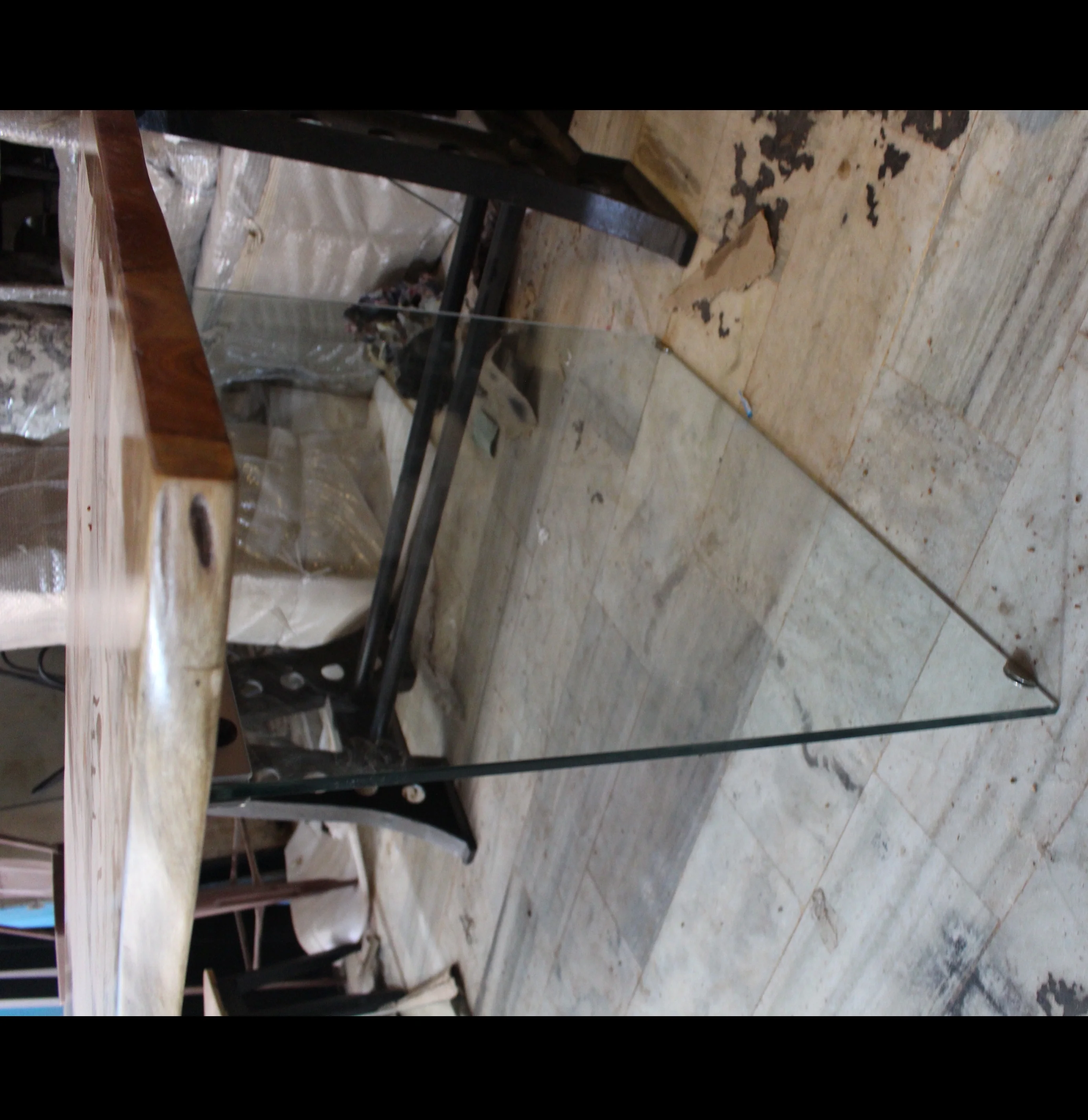 Restaurant Vintage Rectangular Home Furniture With Glass Legs Wooden Top Solid Wood Dinning Table