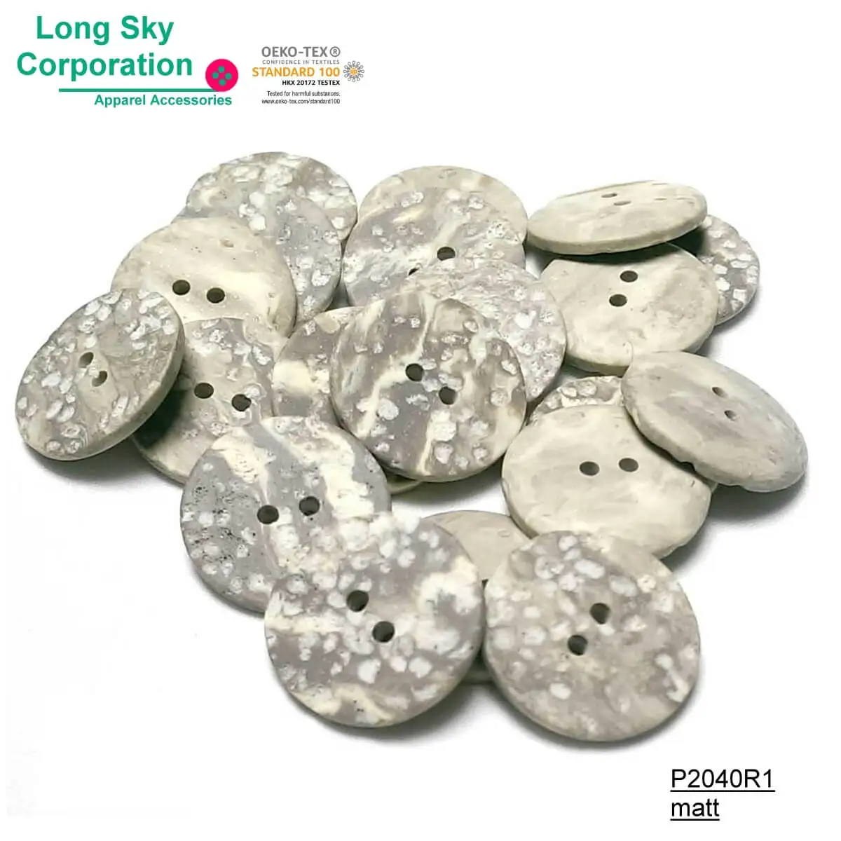 
(#P2040R) Custom two hole stone looked polyester resin designer coat garment button 